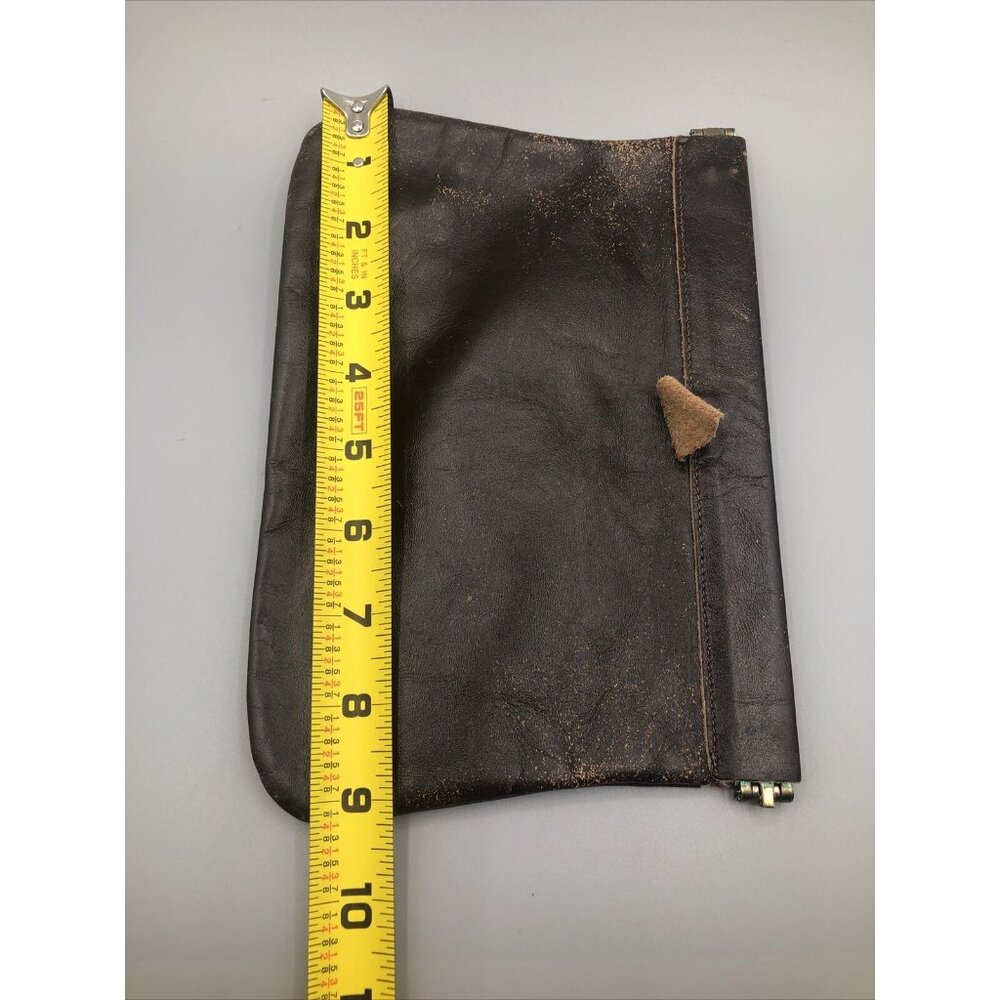 Vintage Dark Brown Genuine Leather Clutch Bag Purse Open Hinge - Picture 8 of 8